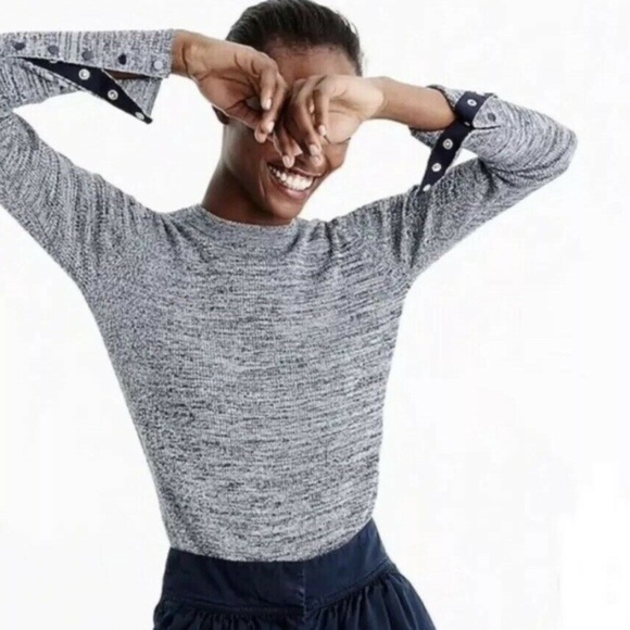 J. Crew Tops - J. Crew Black Ribbed Sweater with Snap Sleeves M